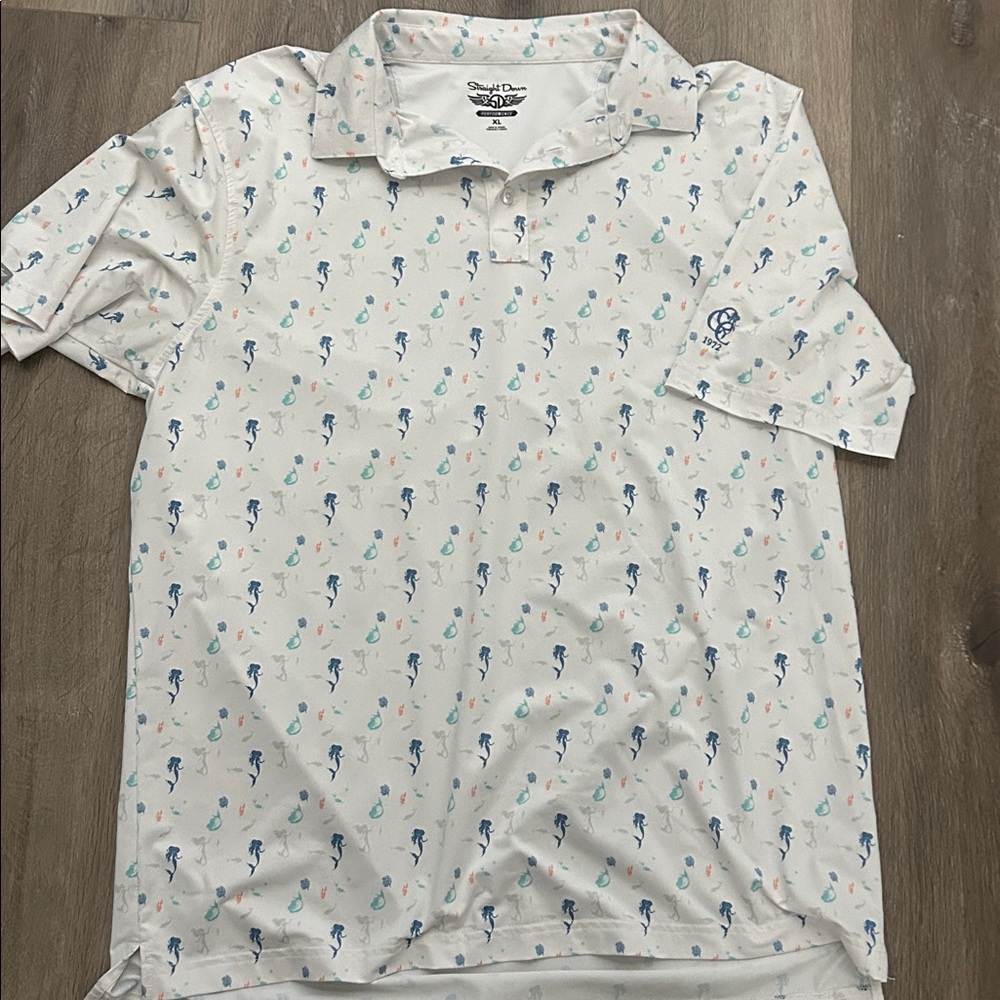 Straight Down White Polo with mermaid Pattern